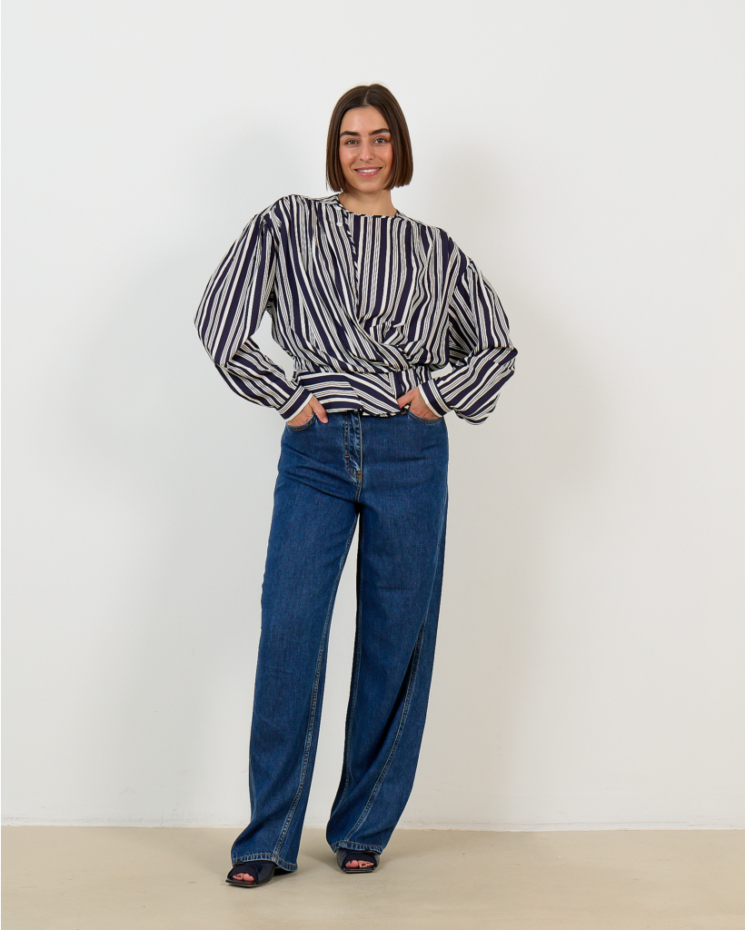 Uliah Overslag Blouse Gestreept Blauw 