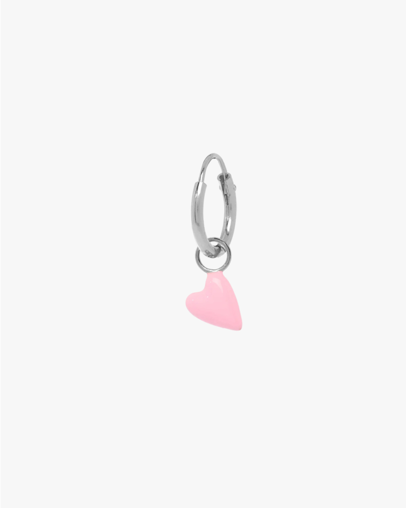 Single Rose Heart Beat Ring Earring Silver