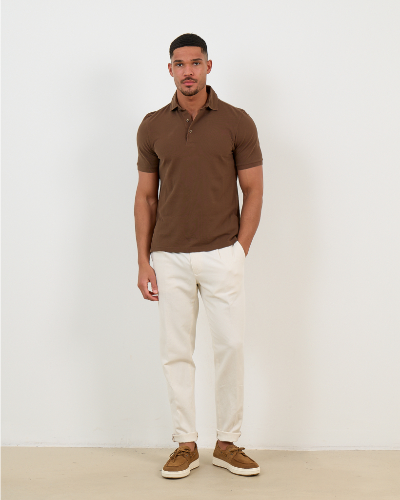 Katoenen Piquet Polo Shirt Bruin