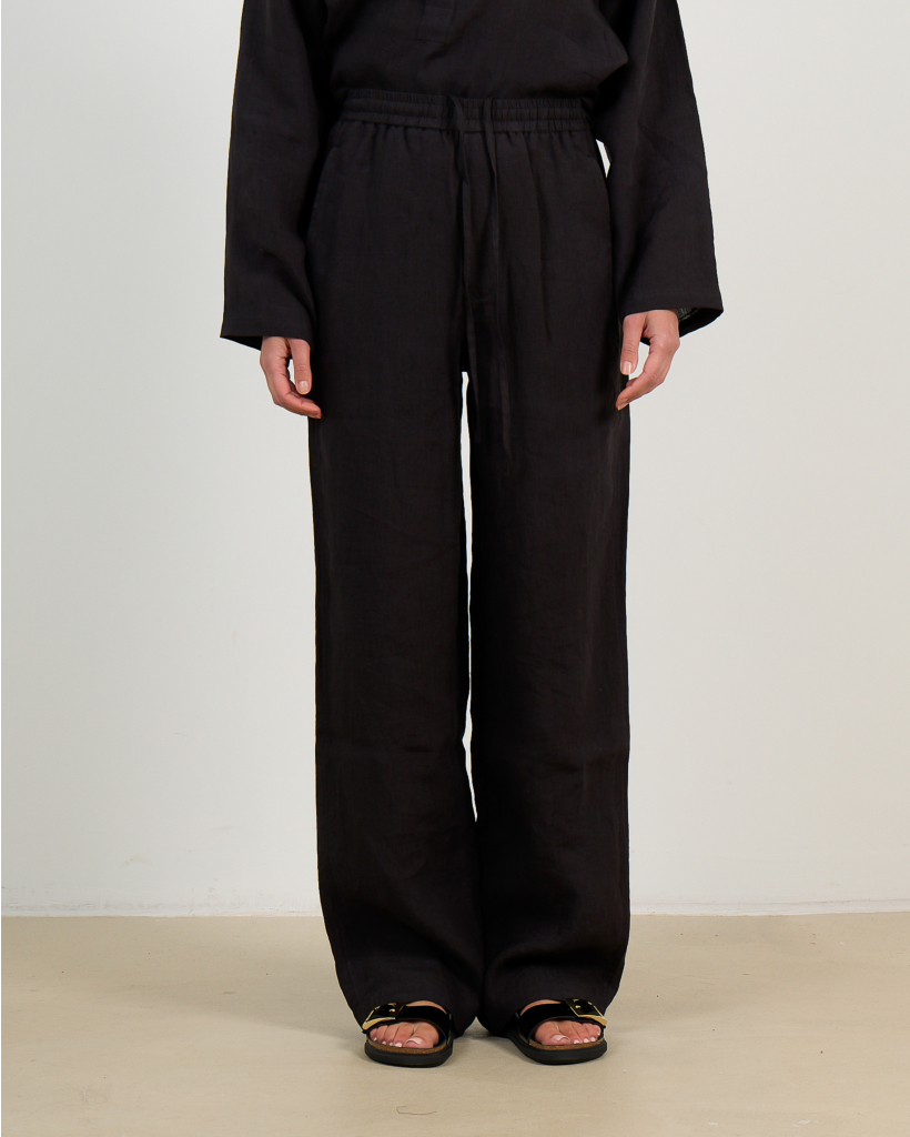 Eased Linnen Wide Leg Broek Zwart