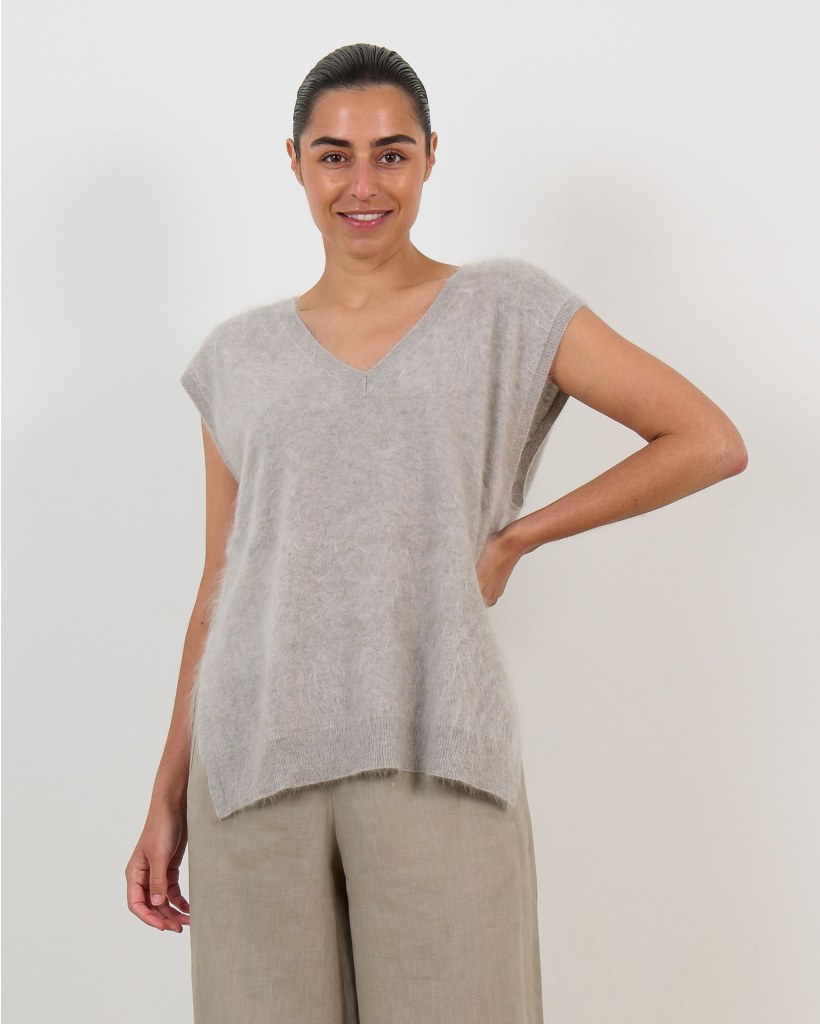 Miriam Cashmere Mouwloze Trui Grijs