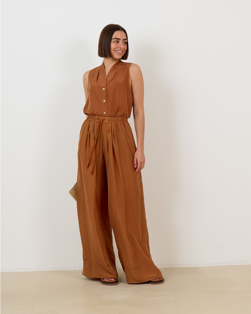Zijden Mouwloze Blouse met Knopen Brons