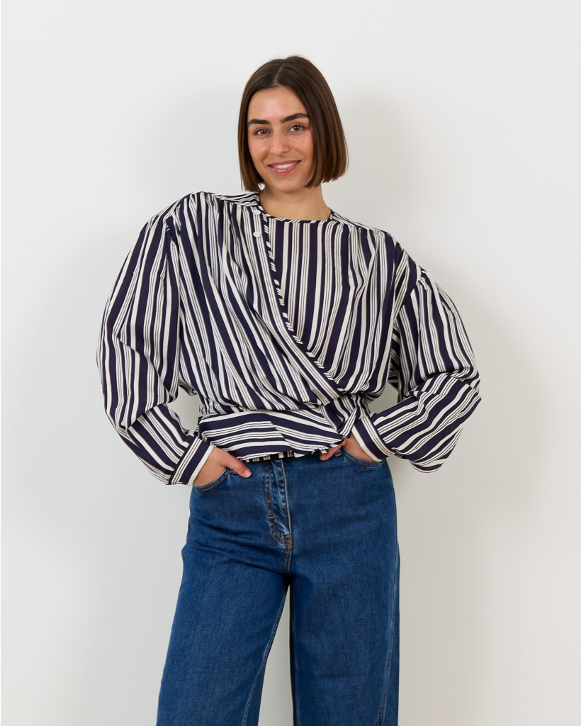 Uliah Overslag Blouse Gestreept Blauw 