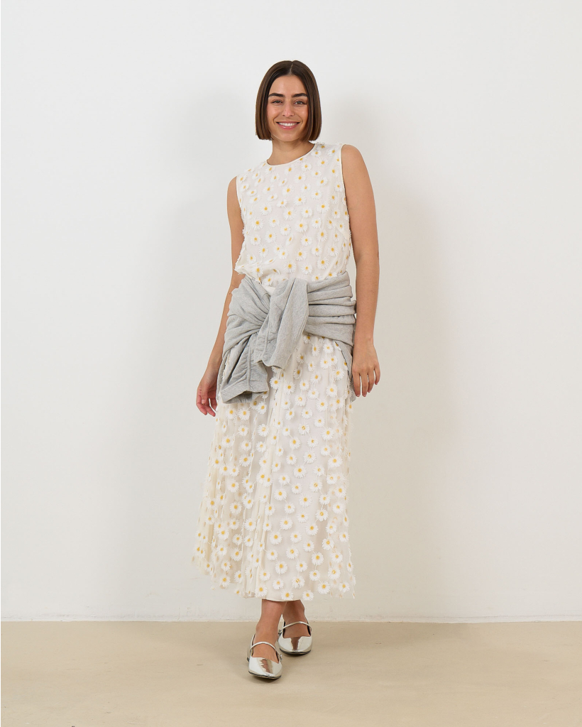 Midi Rok met Madeliefjes Wit 