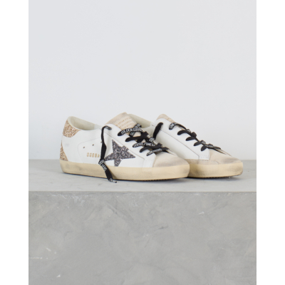 Golden Goose Super Star Sneaker met Glitter Ster en Hiel Wit