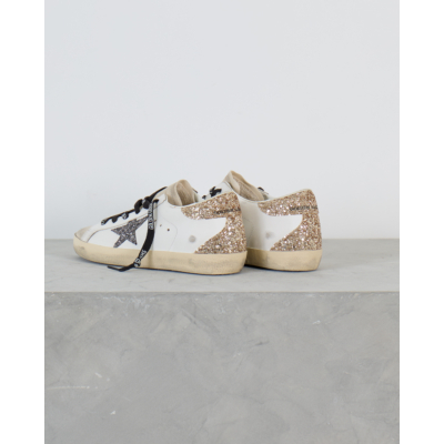 Golden Goose Super Star Sneaker met Glitter Ster en Hiel Wit