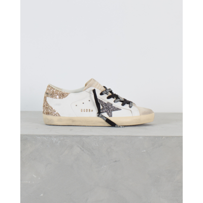 Golden Goose Super Star Sneaker met Glitter Ster en Hiel Wit