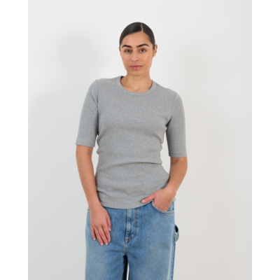 Closed Rib T-shirt met Halflange Mouw Grijs